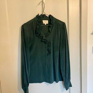 Sezane "Chlo" silk blouse, emerald green sz 34